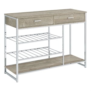 Mel 48 Inch Wine Rack Bar Sideboard- 2 Drawers- Shelves- Gray- Chrome Metal