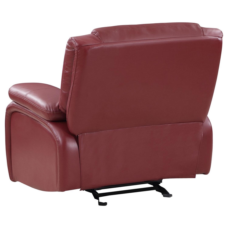 Mila 38 Inch Manual Recliner Accent Sofa Chair- Red Faux Leather- Wood