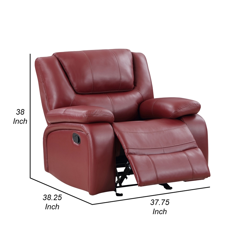 Mila 38 Inch Manual Recliner Accent Sofa Chair- Red Faux Leather- Wood