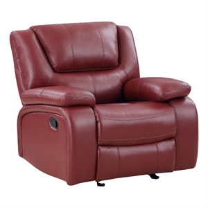 Mila 38 Inch Manual Recliner Accent Sofa Chair- Red Faux Leather- Wood