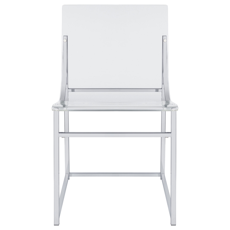 Dino 18 Inch Dining Side Chair Set of 2- Acrylic Clear Curved Seat- Chrome