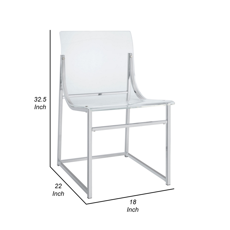Dino 18 Inch Dining Side Chair Set of 2- Acrylic Clear Curved Seat- Chrome