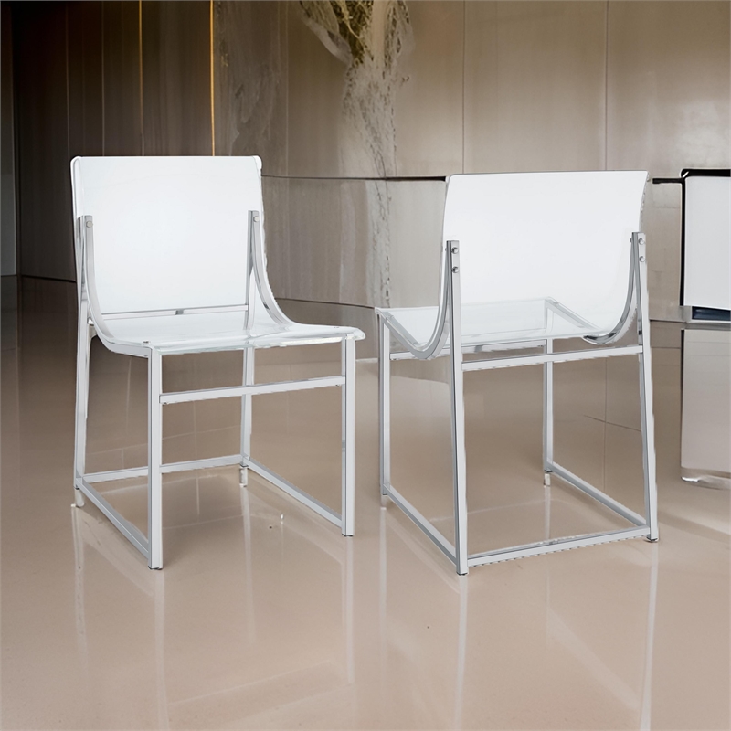 Dino 18 Inch Dining Side Chair Set of 2- Acrylic Clear Curved Seat- Chrome