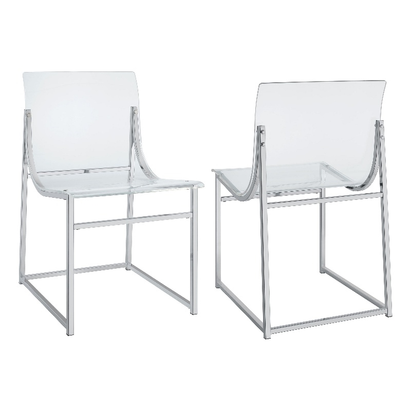 Dino 18 Inch Dining Side Chair Set of 2- Acrylic Clear Curved Seat- Chrome