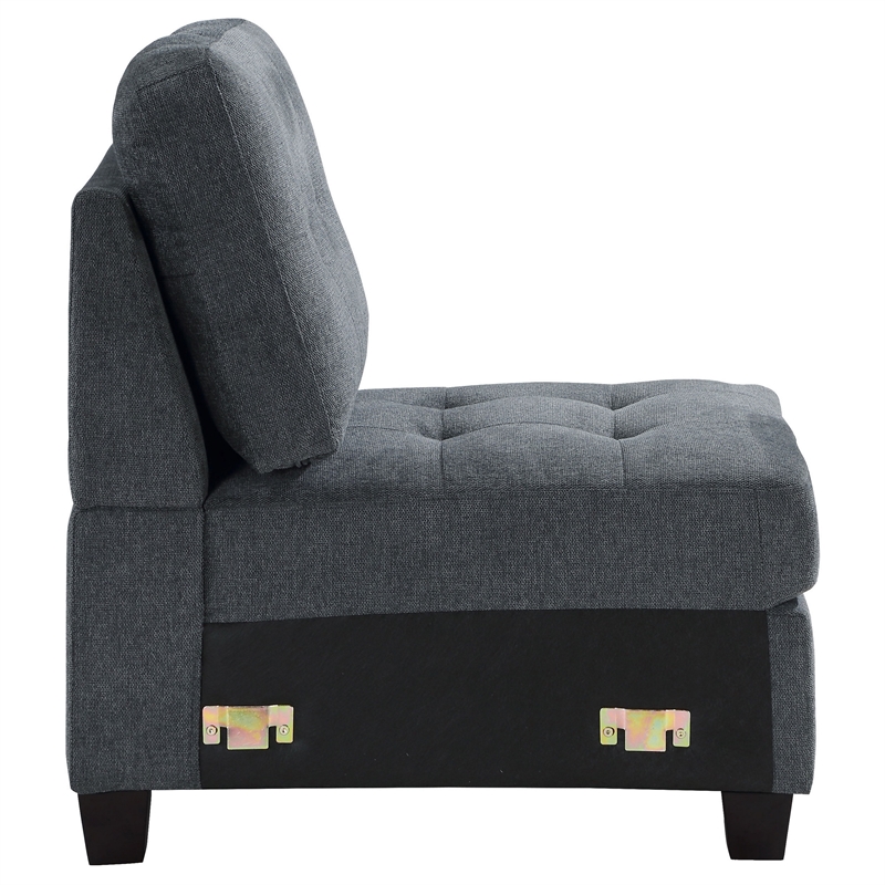 Seh Armless Modular Sofa Chair with Plush Cushions- Soft Dark Gray Fabric