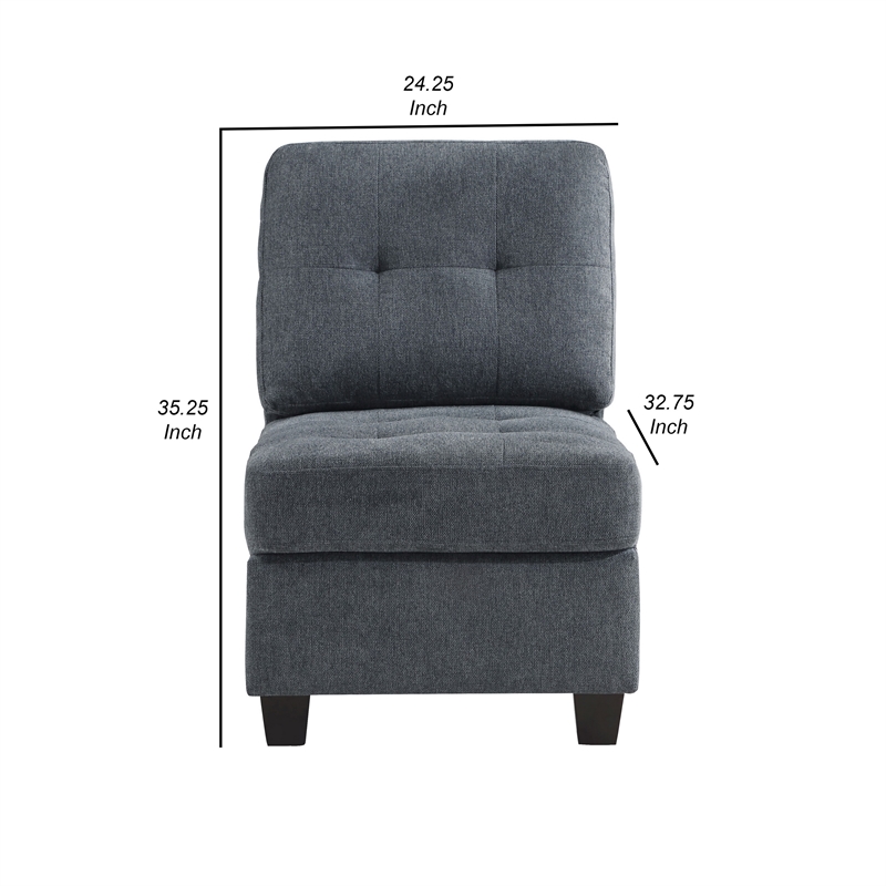 Seh Armless Modular Sofa Chair with Plush Cushions- Soft Dark Gray Fabric
