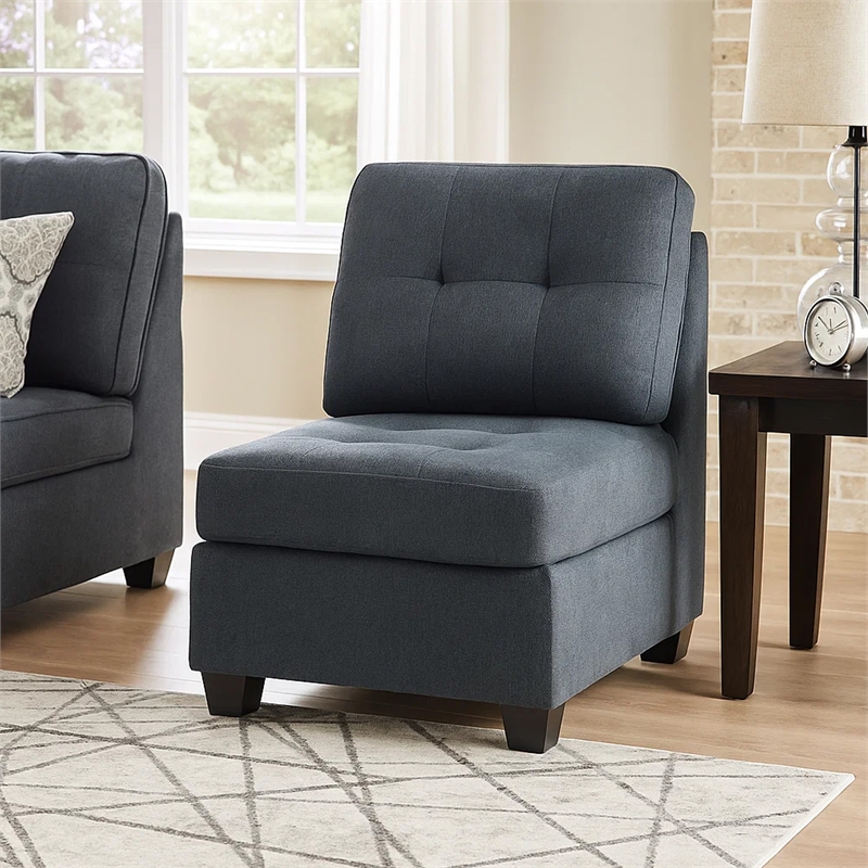 Seh Armless Modular Sofa Chair with Plush Cushions- Soft Dark Gray Fabric