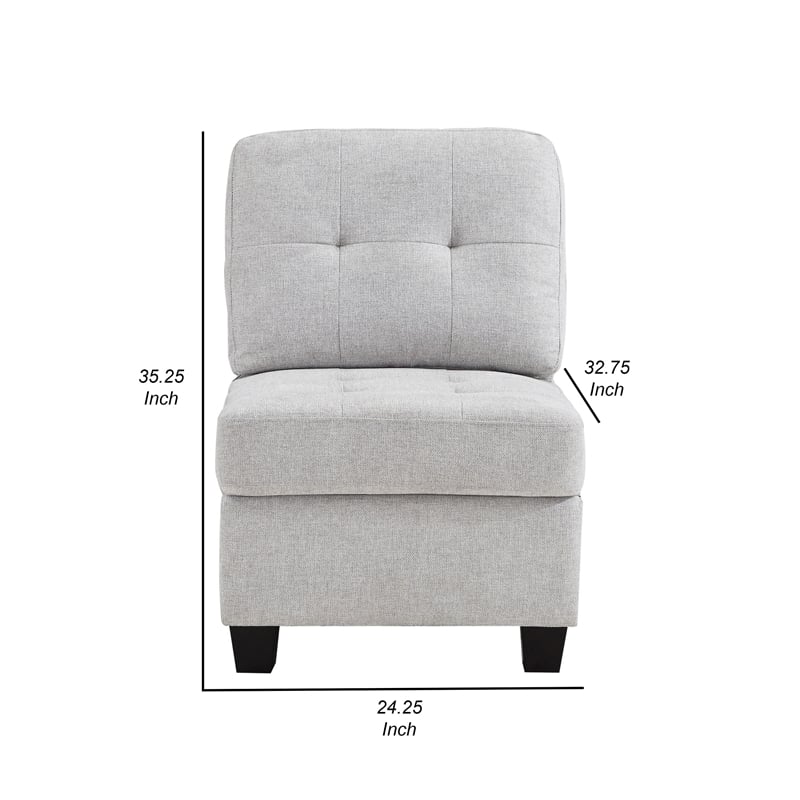Seh Armless Modular Sofa Chair with Plush Cushions- Soft Light Gray Fabric