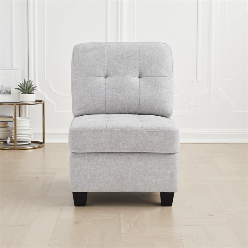 Seh Armless Modular Sofa Chair with Plush Cushions- Soft Light Gray Fabric