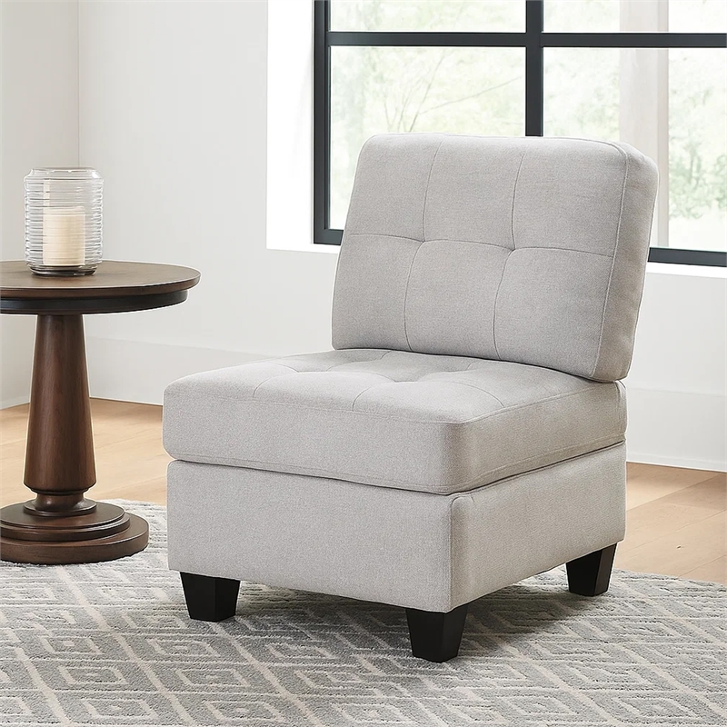 Seh Armless Modular Sofa Chair with Plush Cushions- Soft Light Gray Fabric