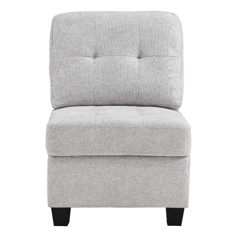 Seh Armless Modular Sofa Chair with Plush Cushions- Soft Light Gray Fabric