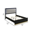 Caer Queen Size Bed- LED Panel Tall Headboard- Gray Upholstery- Black Okume