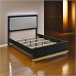 Caer Queen Size Bed- LED Panel Tall Headboard- Gray Upholstery- Black Okume