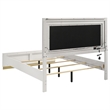 Caer Queen Size Bed- LED Panel Tall Headboard- Gray Upholstery- White Okume