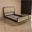 Fij Queen Size Bed- Natural Rattan Woven Panel Headboard- Gold Legs- Black