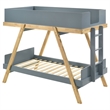Anky Twin Size Bunk Bed- Brown Wood Frame- 3 Side Panel Security- Blue