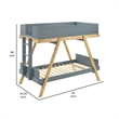 Anky Twin Size Bunk Bed- Brown Wood Frame- 3 Side Panel Security- Blue