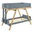 Anky Twin Size Bunk Bed- Brown Wood Frame- 3 Side Panel Security- Blue