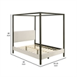 Rey Queen Size Canopy Bed- Padded Headboard- 4 Post Frame- Ivory Upholstery