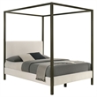 Rey King Size Canopy Bed- Padded Headboard- 4 Post Frame- Ivory Upholstery