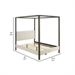 Rey King Size Canopy Bed- Padded Headboard- 4 Post Frame- Ivory Upholstery