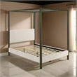 Rey King Size Canopy Bed- Padded Headboard- 4 Post Frame- Ivory Upholstery