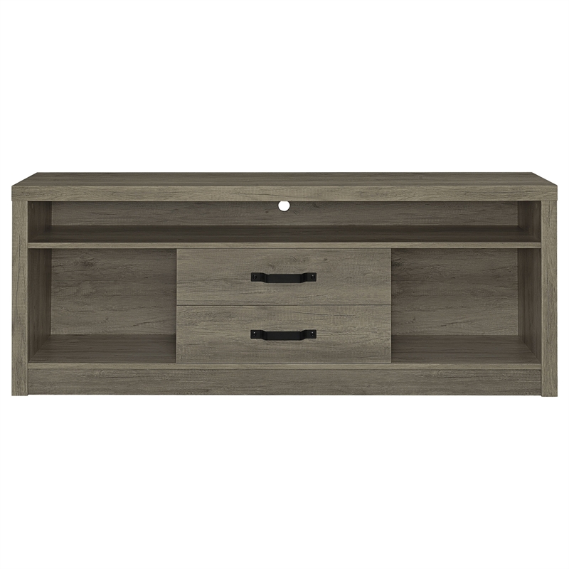 TV Entertainment Console with 2 Media Tower- 8 Compartments- Driftwood Gray
