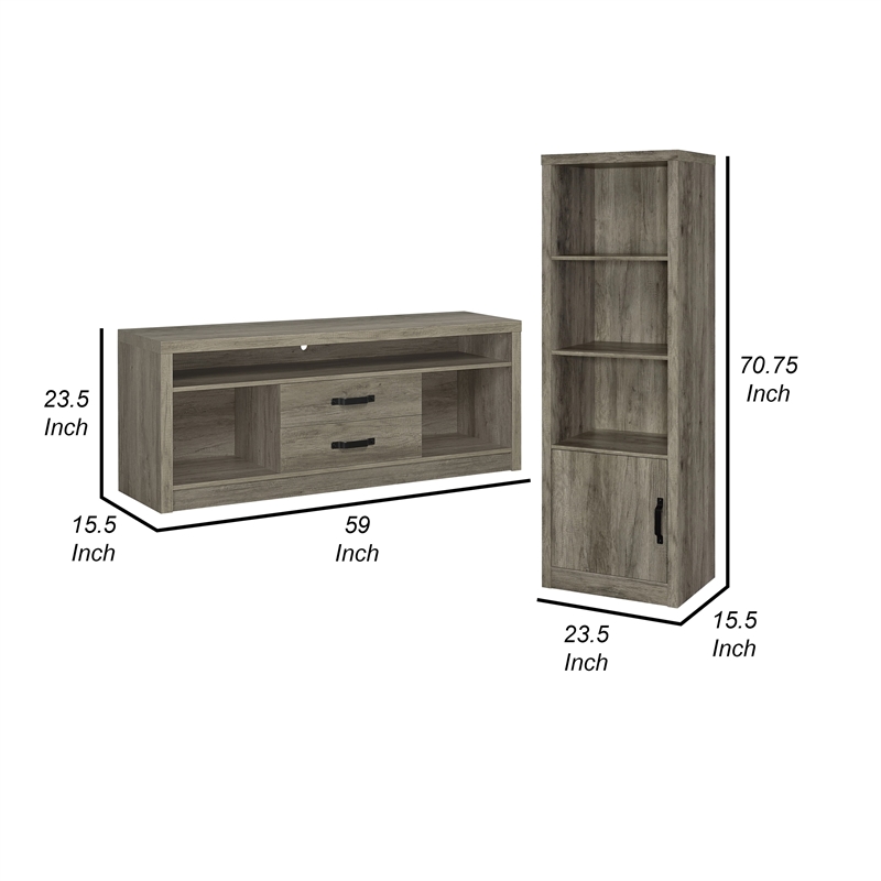 TV Entertainment Console with 2 Media Tower- 8 Compartments- Driftwood Gray