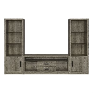 TV Entertainment Console with 2 Media Tower- 8 Compartments- Driftwood Gray