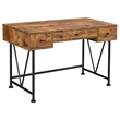 2 Piece Writing Desk with Bookshelf Unit- Rustic Brown- Black Metal Frame