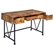 2 Piece Writing Desk with Bookshelf Unit- Rustic Brown- Black Metal Frame
