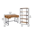 2 Piece Writing Desk with Bookshelf Unit- Rustic Brown- Black Metal Frame