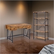 2 Piece Writing Desk with Bookshelf Unit- Rustic Brown- Black Metal Frame