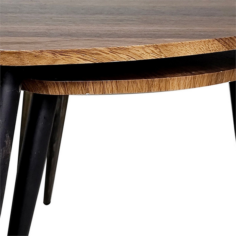 Clovia Nesting Table- Set of 2- Triangular Brown Solid Wood- Black Metal