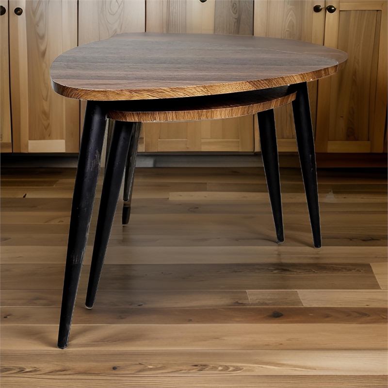 Clovia Nesting Table- Set of 2- Triangular Brown Solid Wood- Black Metal
