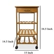Harry Kitchen Bar Cart- 1 Drawer- 3 Shelves- Brown Bamboo- Rolling Wheels