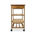 Harry Kitchen Bar Cart- 1 Drawer- 3 Shelves- Brown Bamboo- Rolling Wheels