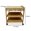 Walter Kitchen Bar Cart- 2 Drawers- 2 Shelves- Brown Bamboo- Rolling Wheels