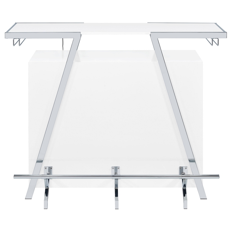 Leo 52 Inch Wine Bar Cabinet with Storage- Shelves- White- Chrome Steel