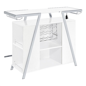 Leo 52 Inch Wine Bar Cabinet with Storage- Shelves- White- Chrome Steel