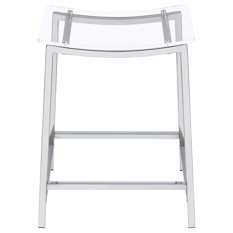 Ani 24 Inch Counter Height Stool Set of 2- Acrylic Clear- Chrome Metal