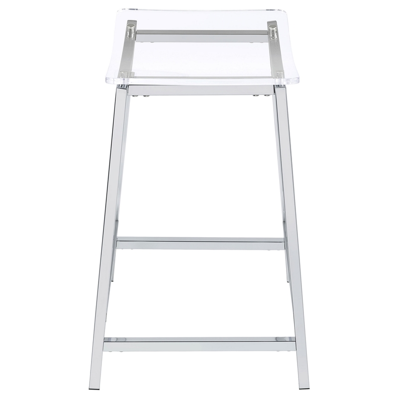Ani 24 Inch Counter Height Stool Set of 2- Acrylic Clear- Chrome Metal