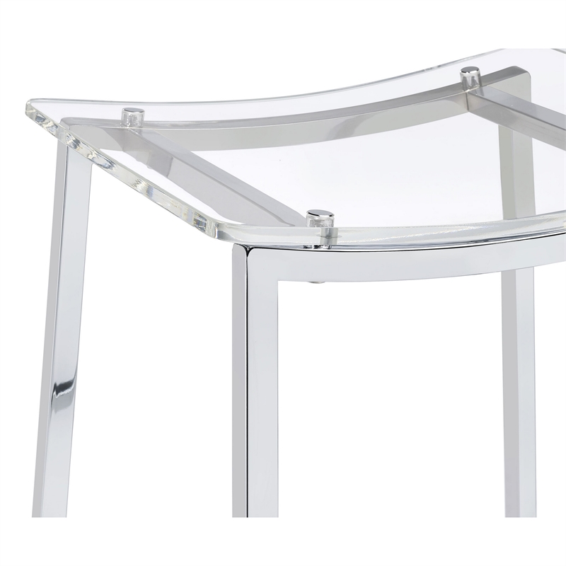 Ani 24 Inch Counter Height Stool Set of 2- Acrylic Clear- Chrome Metal