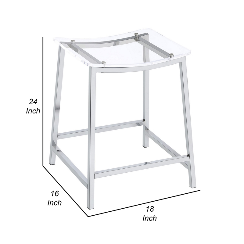 Ani 24 Inch Counter Height Stool Set of 2- Acrylic Clear- Chrome Metal