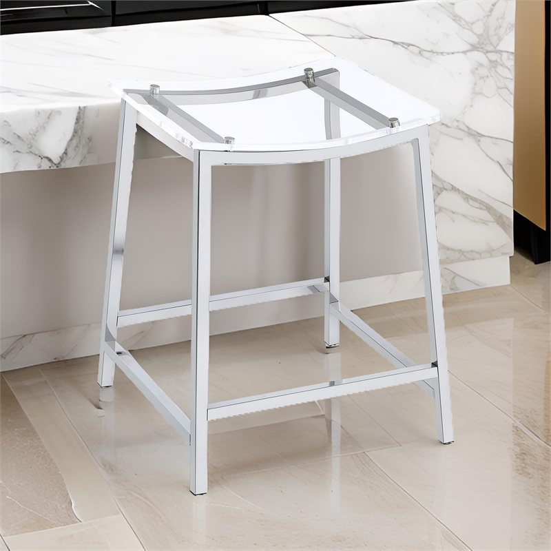 Ani 24 Inch Counter Height Stool Set of 2- Acrylic Clear- Chrome Metal