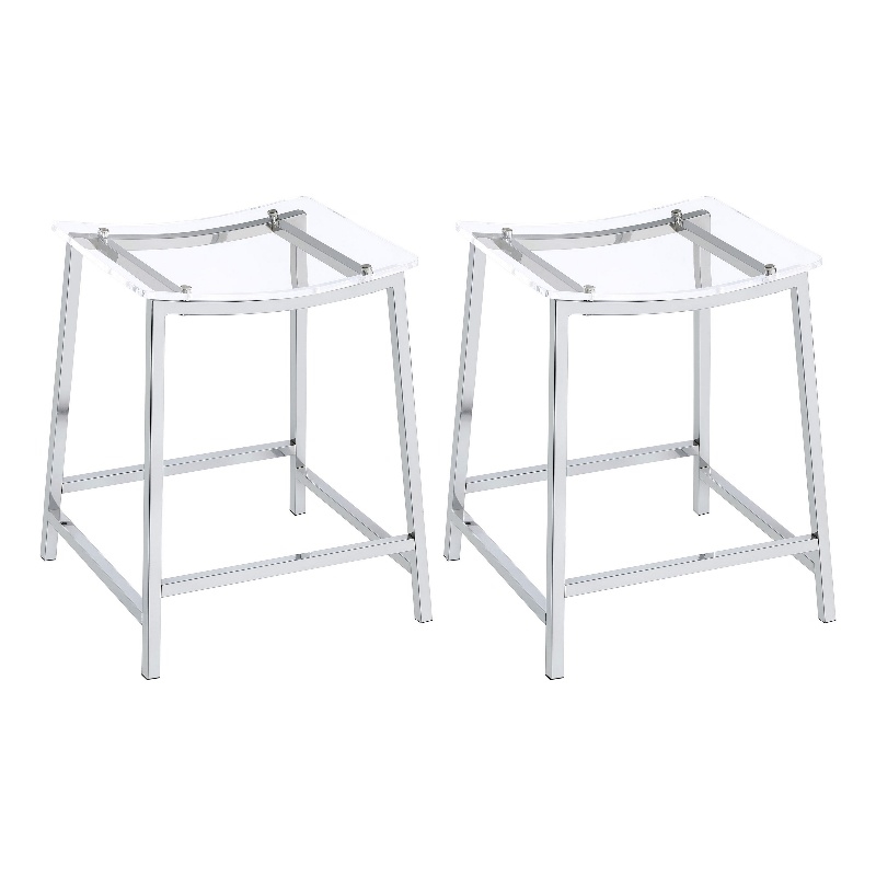 Ani 24 Inch Counter Height Stool Set of 2- Acrylic Clear- Chrome Metal