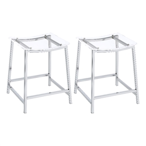 Ani 24 Inch Counter Height Stool Set of 2- Acrylic Clear- Chrome Metal