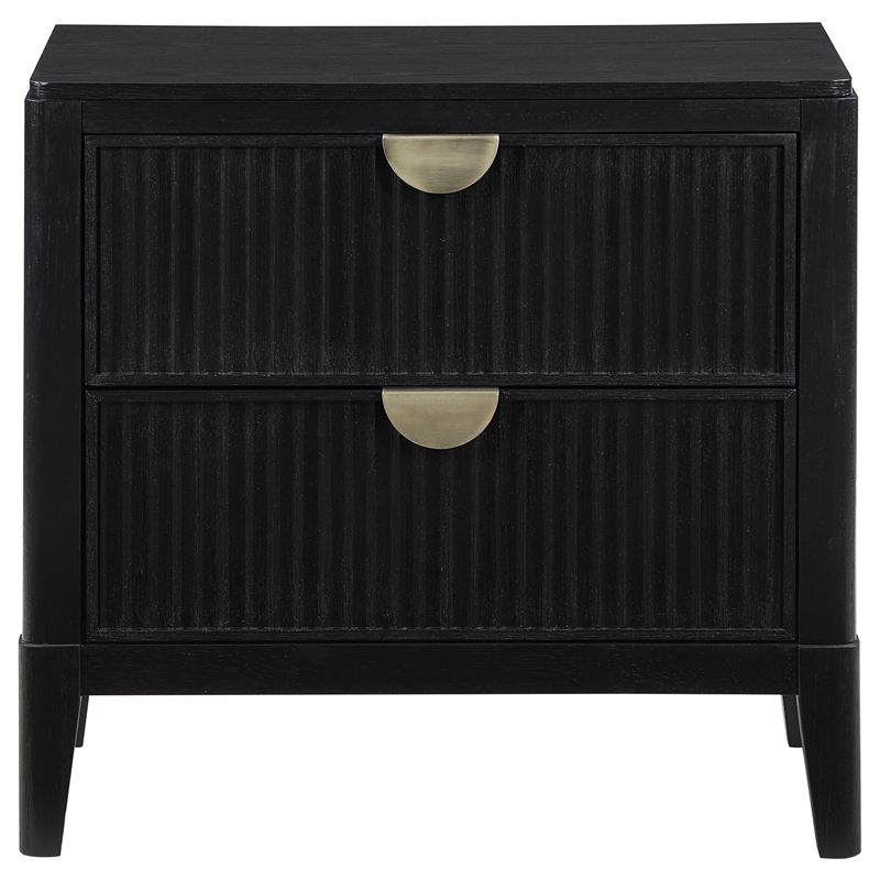 Jack Nightstand- 2 Drawers- Gold Metal Handles- Wire Brushed Black Wood