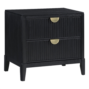 Jack Nightstand- 2 Drawers- Gold Metal Handles- Wire Brushed Black Wood