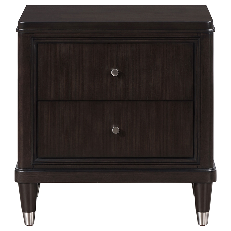 Amber Nightstand- 2 Drawers- Round Metal Knobs- Tapered Legs- Brown Wood